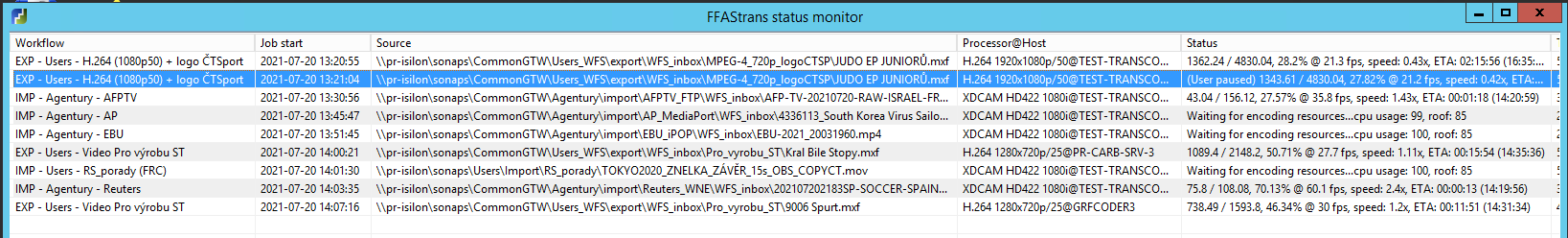 FFAStrans status monitor - one transcode node overloaded while others not utilized.PNG