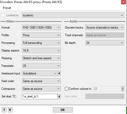 Apple ProRes Proxy encoder settings